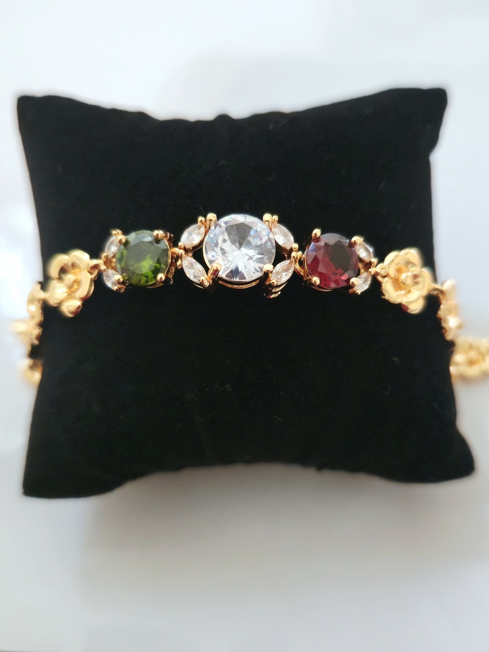 18K Gold-Plated Bracelet Cubic Zirconia Tennis Link Sparkly Multicolor B08